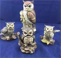 4 Different Vintage Owl Statues