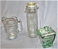 2 Glass Storage Jars And a Pitcher