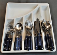 Stainless Steel Flatware Set With Blue Plastic