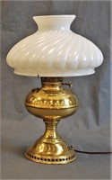 Electrified Brass Rayo Oil Lamp, Milk Glass Shade
