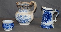 3 Pcs Antique Blue And White China, Staffordshire
