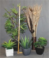 5 Pc Lot Artificial Plants, Bamboo, Succulents