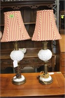 Pair of Milk Glass Oil Lamps Converted Electric