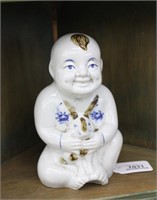 White Porcelain Statue of Oriental Boy w/Rabbit