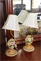 Pair Small Floral Boudoir Electric Lamps
