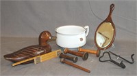9 Vintage Items, Wooden Duck, Tea Leaf Ironstone