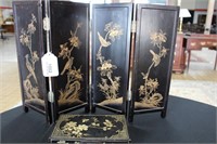 Black Divider Screen; Box and Ivory Hand Fan