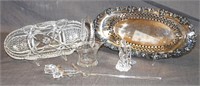 4 Pcs. Vintage Crystal & Ornate Silver Plated Tray