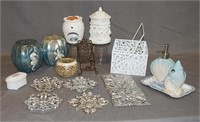 19 Assorted Decorative Metal, Glass, Pottery Items