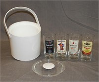 Set of 4 Captain Morgan Glasses, Ice Bucket