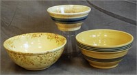 Three Vintage Mixing Bowls, Yellow Ware, Spatter