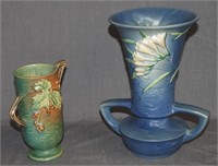 Two Roseville Pottery Vases, Freesia, Maple Leaf
