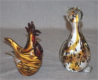 Hand Blown Art Glass Cat  & Rooster