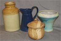 4 Pieces Vintage Pottery Vases, Jar, Pitcher