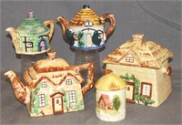 Vintage English Cottages 3 Teapots, Cookie Jar