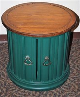 Round Green Painted Drum End Table