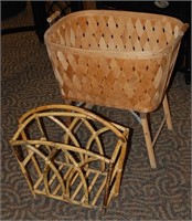 Vintage Laundry Basket Cart, Magazine Stand