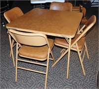 Tan Card Table w/ 4 Padded Folding Chairs