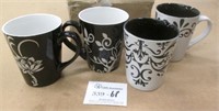 4 Pc Black & White Coffee Mug Set