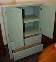 Green Painted Chest, 2 Drawers and Cupboard