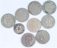 Coin (8) 3¢ Cent Nickels and 1 3¢ Silver Type