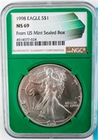 Coin 1998 Silver Eagle $1 Coin NGC MS69