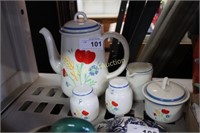 FLORAL DECORATED COFFEE POT - SHAKERS - SUGAR