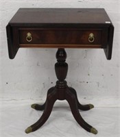 Mahg. drop leaf pedestal Table w/ drawer