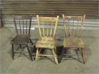 Primitive Wood Chairs   Set of 3