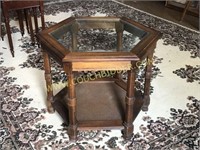 Beveled Glass Top Hexagon spindle leg end table
