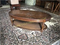 Mahogony Inlaid oval coffee table w/ cane bottom