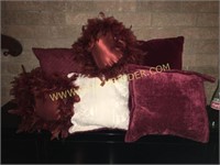 Large lot of asst burgundy throw pillows