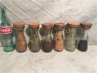 6 Carafe style spice jars w/ cork stoppers