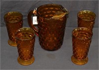 5pc Vintage Amber Glass Ice Tea / Lemonade Set