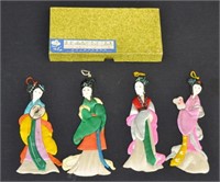 4pc Set Vintage Oriental Paper & Silk Deco Dolls