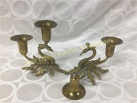 Brass candle pair one needs a fix see photo