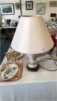 Pink table lamp, d.table set & doulton plate