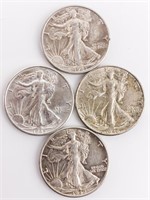 Coin 4 "S" Mint Walking Liberty Half Dollars AU+