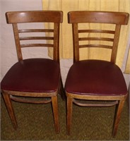 2 Vtg Wooden Chairs- Maroon Vinyl Seats
