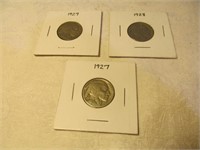 Buffalo nickels, 1927, 1928, 1929