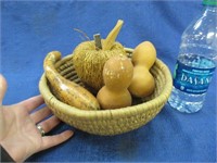 weaveed basket with gourds & twig apple