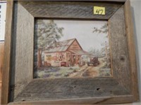Country Garage Framed Art - Primitive Wood Frame