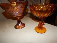 Carnival Glass & Amber Compotes