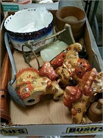 Box of ceramic foo dogs Etc