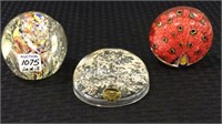 Lot of 3 Glass Paperweight Including