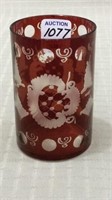 Red Bohemian Etched Glass Tumbler