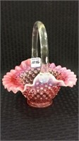 Cranberry Opalescent Hobnail Glass Basket