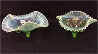 Pair of Green Opalescent Footed Victorian