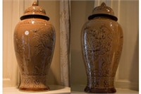 Pair of Porcelain Urns 24" Tall