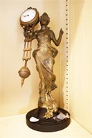 Bronze Figural Clock w/ Swinging Pendulum 12" T
